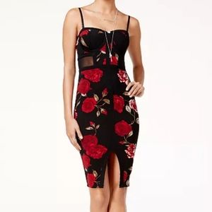 Sexy Black Midi Dress with Red Roses | M |